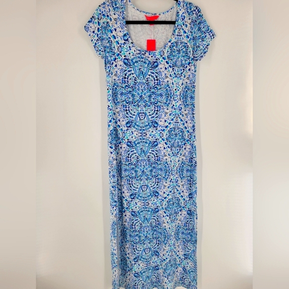 Lilly Pulitzer Wynne Blue Patterned Maxi Dress Size M New